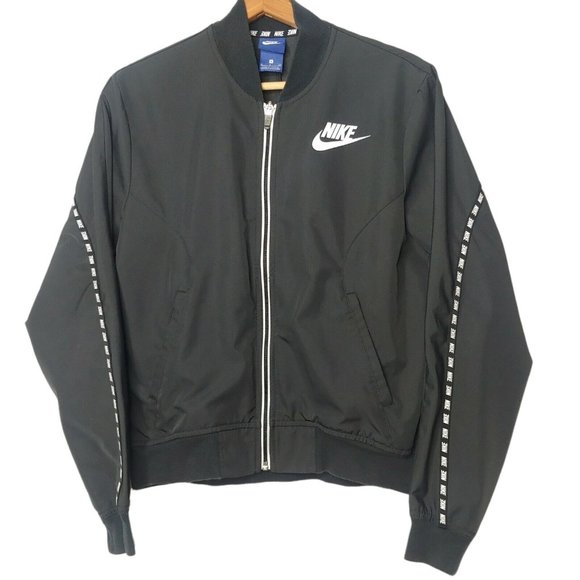 Nike Womens Small Zip Jacket Athletic Logo Black Spell Out Trim Lightweight Run - Picture 1 of 9